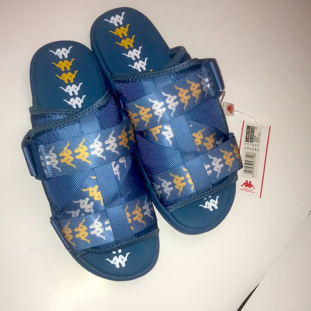 Kappa 222 Banda Mitel 7 Men's Slides Blue Ash White Yellow Sandal